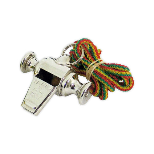 metal samba whistle with rolled up necklace