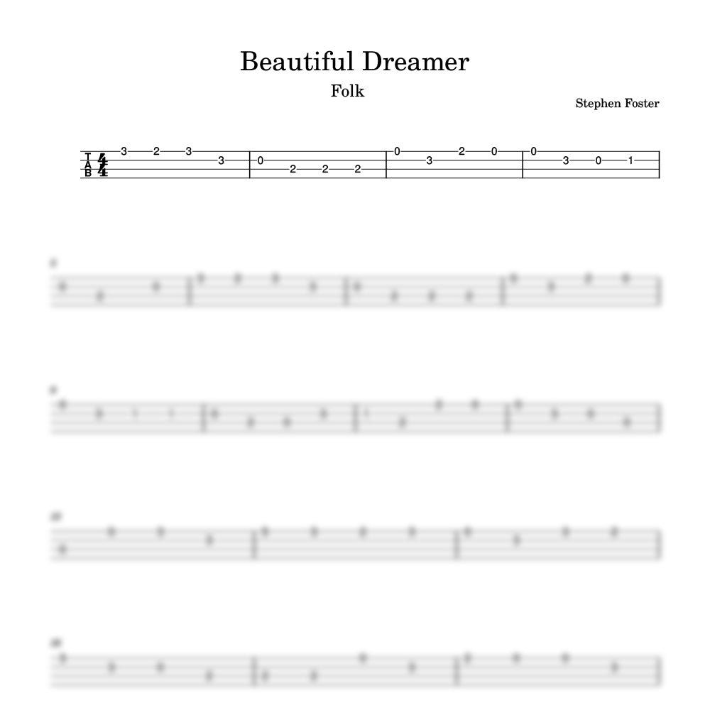 ukulele Sheet music for 'Beautiful Dreamer' by Stephen Foster 