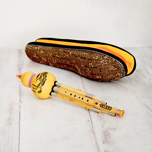 Traditional Gourd and black bamboo Hulusi Flute with case