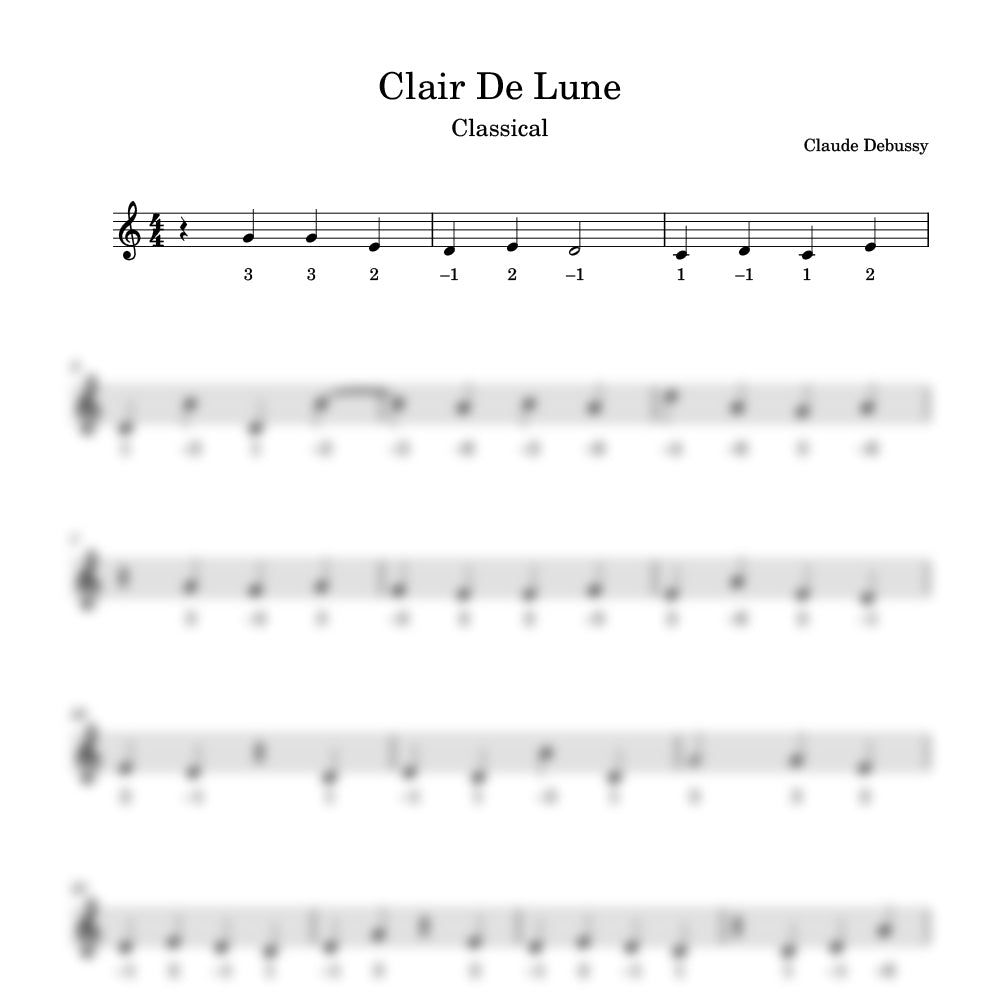 Clair de lune number notation preview 