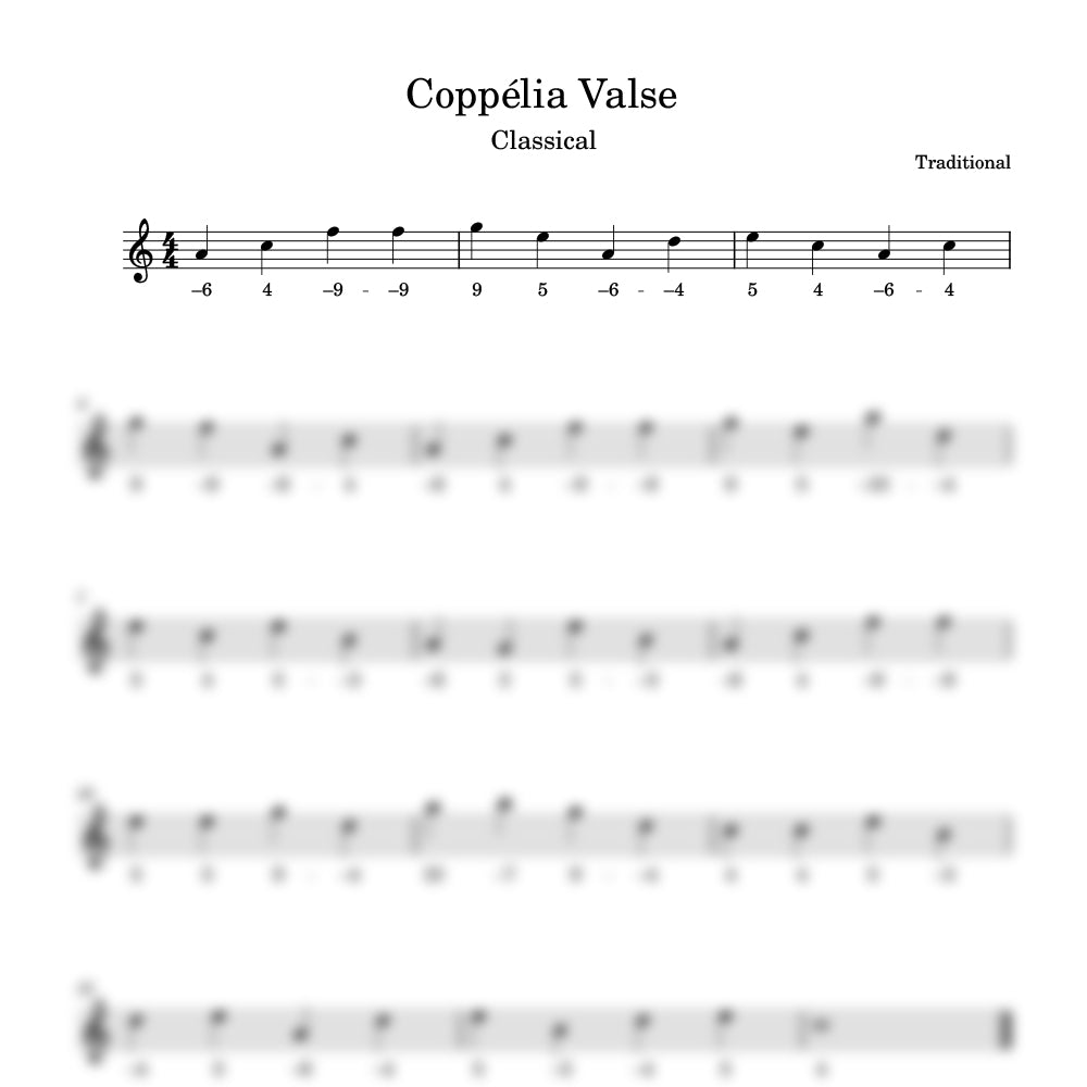 Sheet music for 'Coppélia Valse' with musical notation and text on a white background