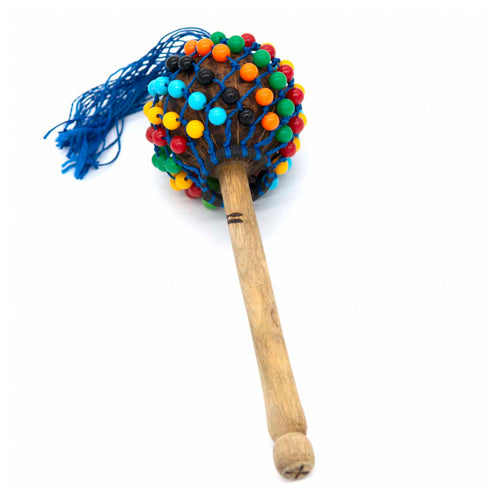 solid wood stick with gourd beaded rattle