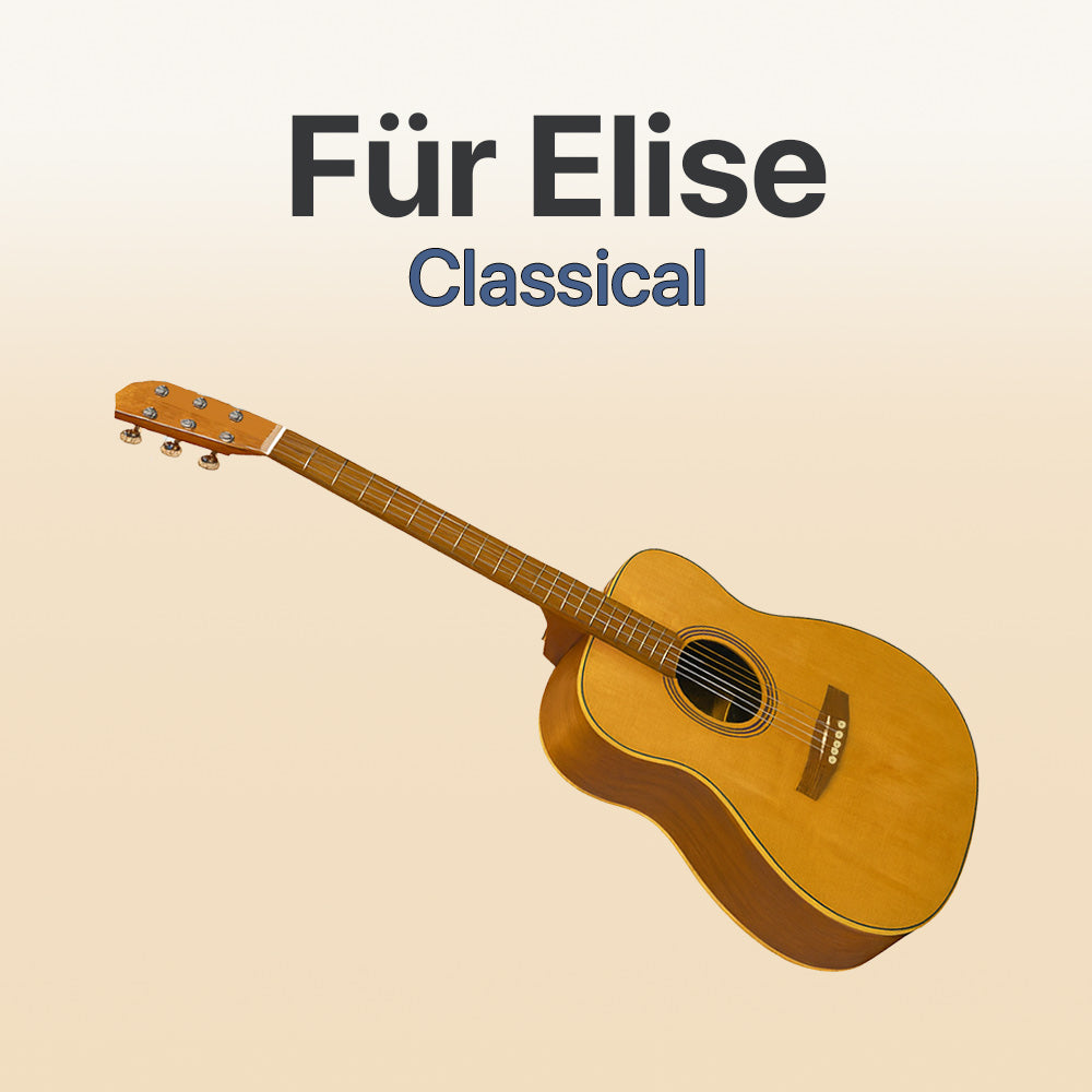 Acoustic guitar with 'Für Elise Classical' text on a beige background