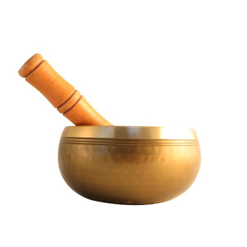 Golden 14cm Singing Bowl and beater with white background