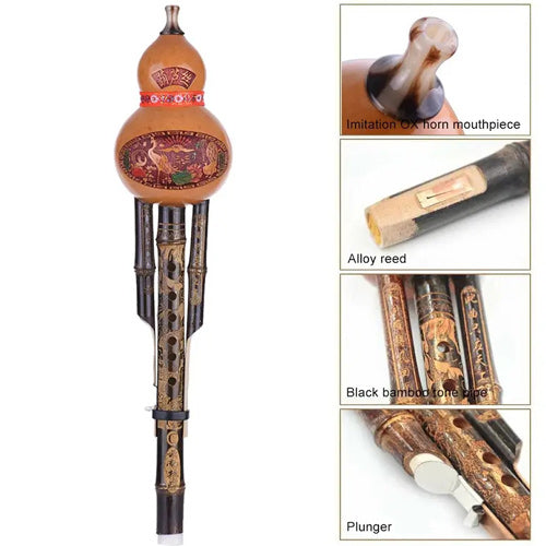L'MS Professional Bamboo Hulusi – 3 Octave Gourd Flute In C Key, Handmade Woodwind Instrument With Detachable Parts
