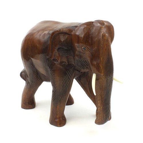Large wooden elephant figurine ornament with white background