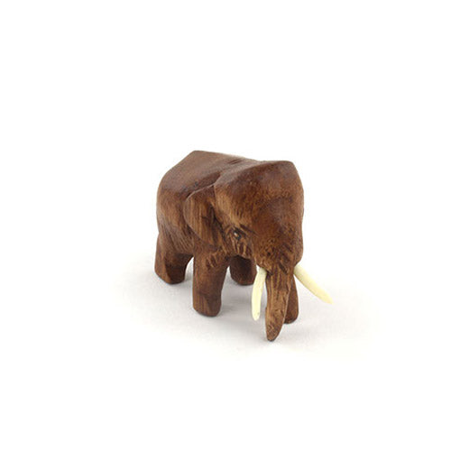 Mini wooden carved elephant figurine with white background