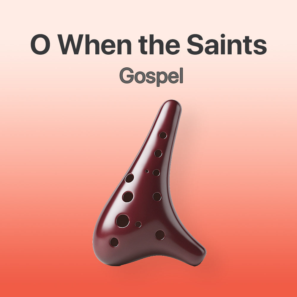 Wooden ocarina on a gradient background with text 'O When the Saints Gospel'.