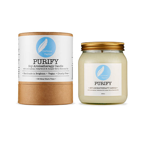 Cardboard packaging and purify aromatherapy candle side by side