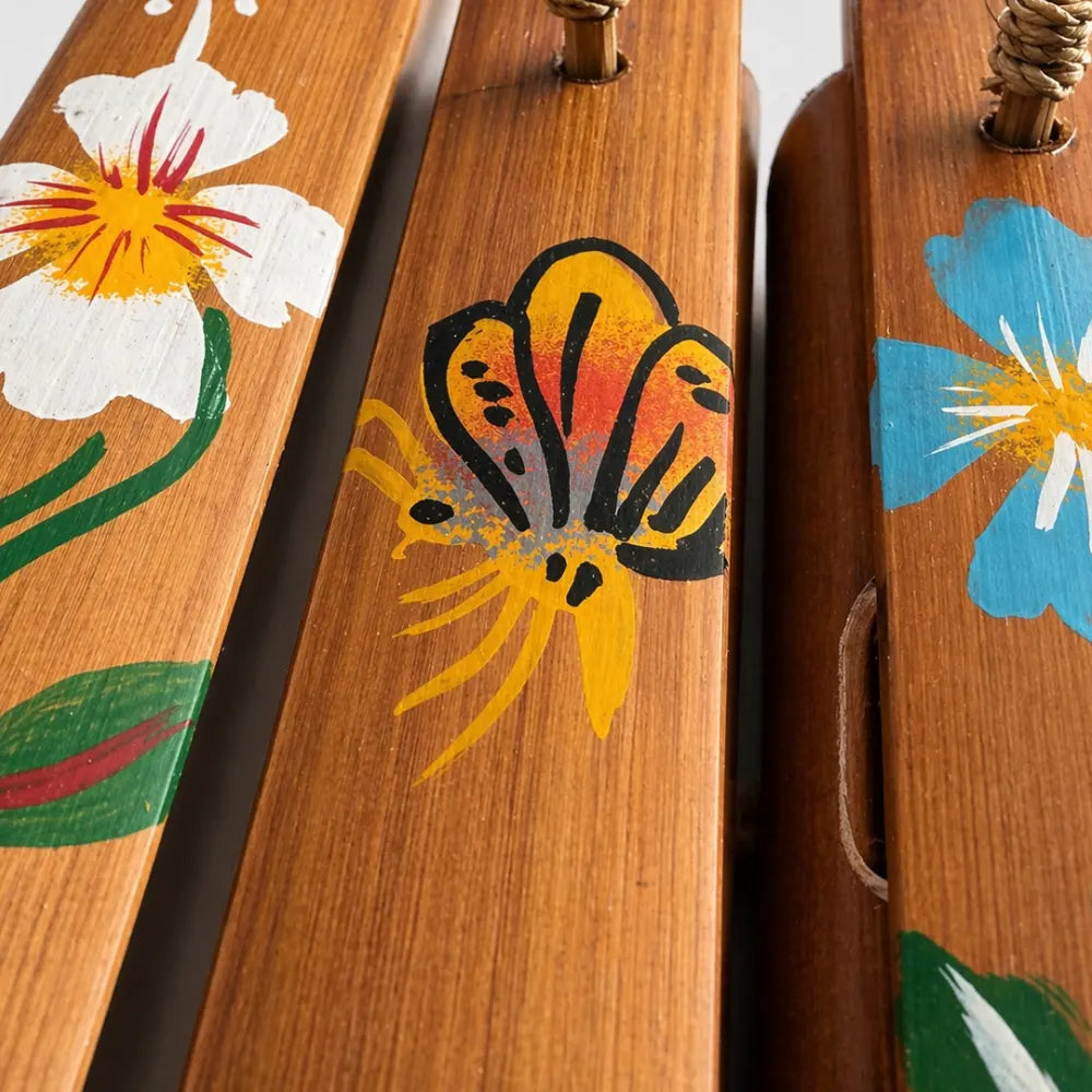 close up of floral paintings on Rindik bung 