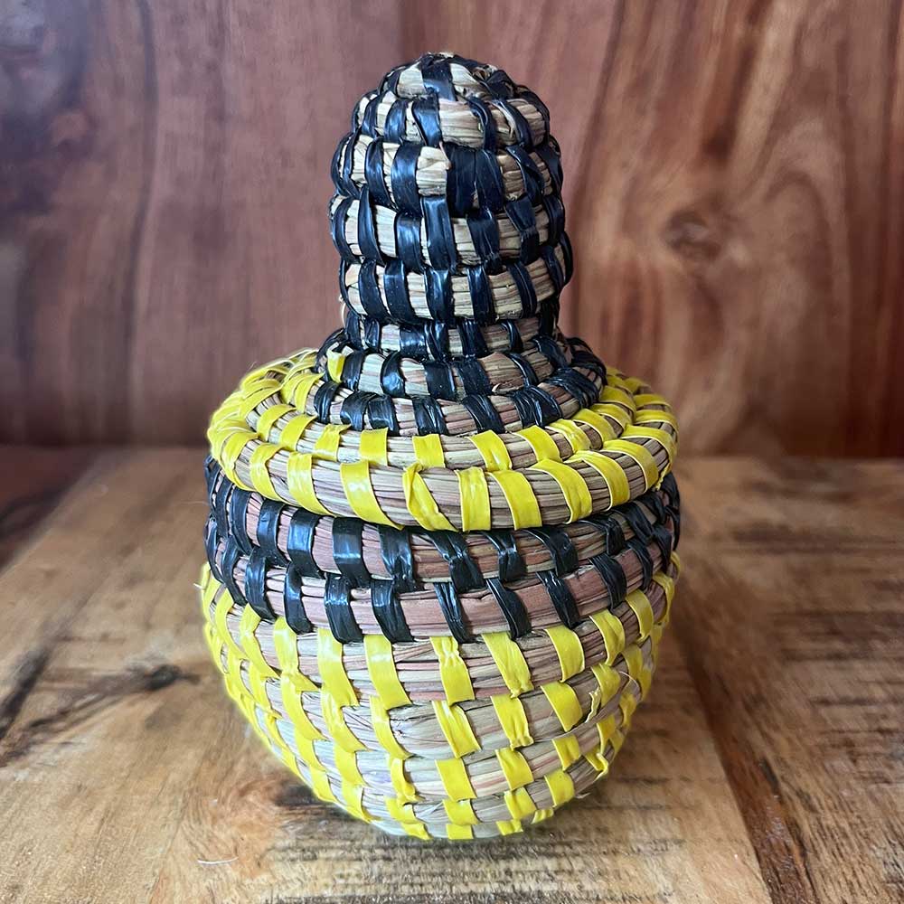 Small African Basket Pot Black and Yellow