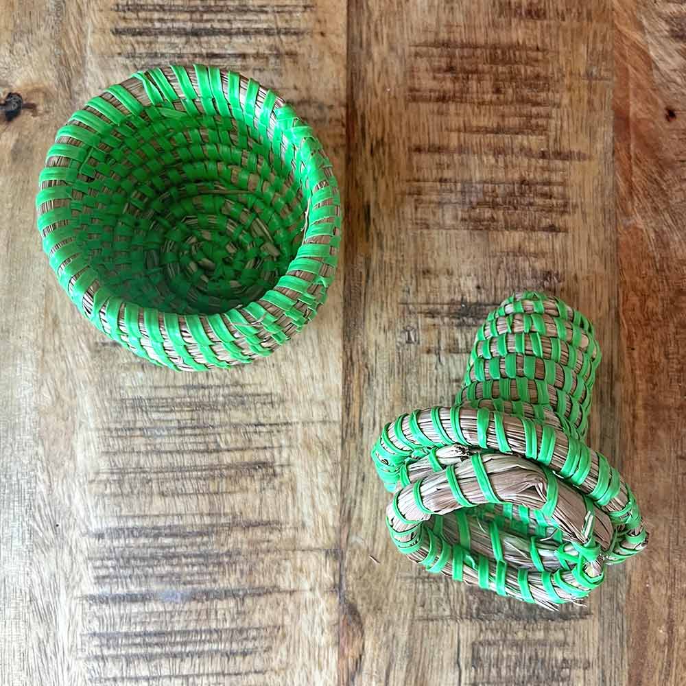 Green African Senegalese Basket Pot With Lid
