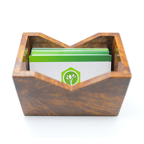 Above the thuya wood business card holder with business cards