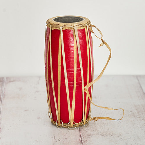 large Madal drum from Nepal red with goats skin handle