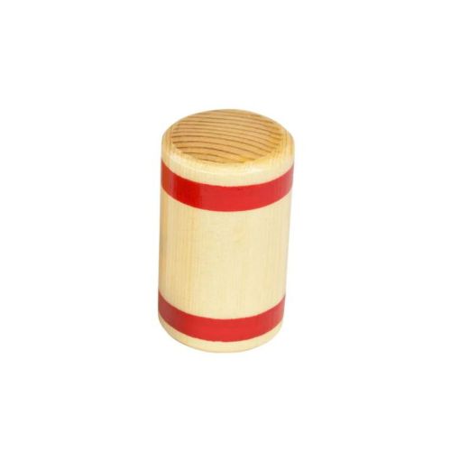 Small wooden barrel shaker with red trim
