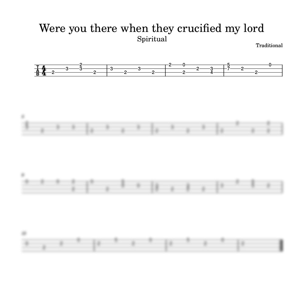 Sheet music for the spiritual 'Were you there when they crucified my lord' with musical notation.