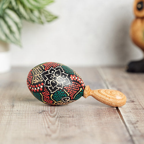 floral dot painted small egg shaker wooden handle
