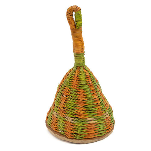 Yellow and green Ghanian basket rattle from Africa 