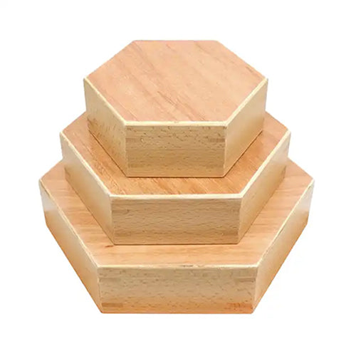 set of three hexagonal drums wooden