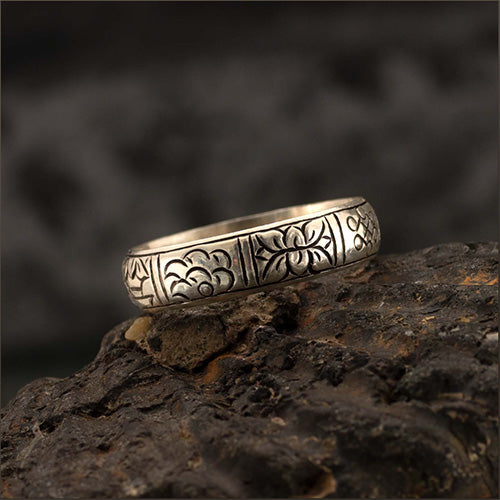 Carved Ashtamangala Silver 925 Ring