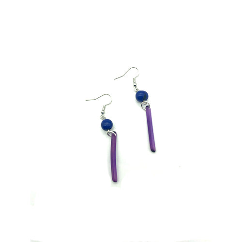 Tagua nut seed earrings with purple and blue seeds