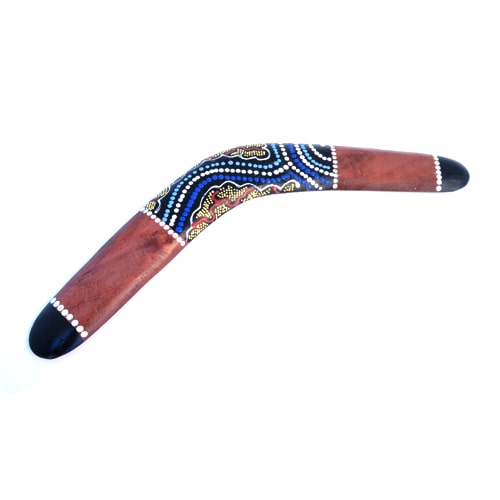 Solid wood Penebel boomerang with dot painted design