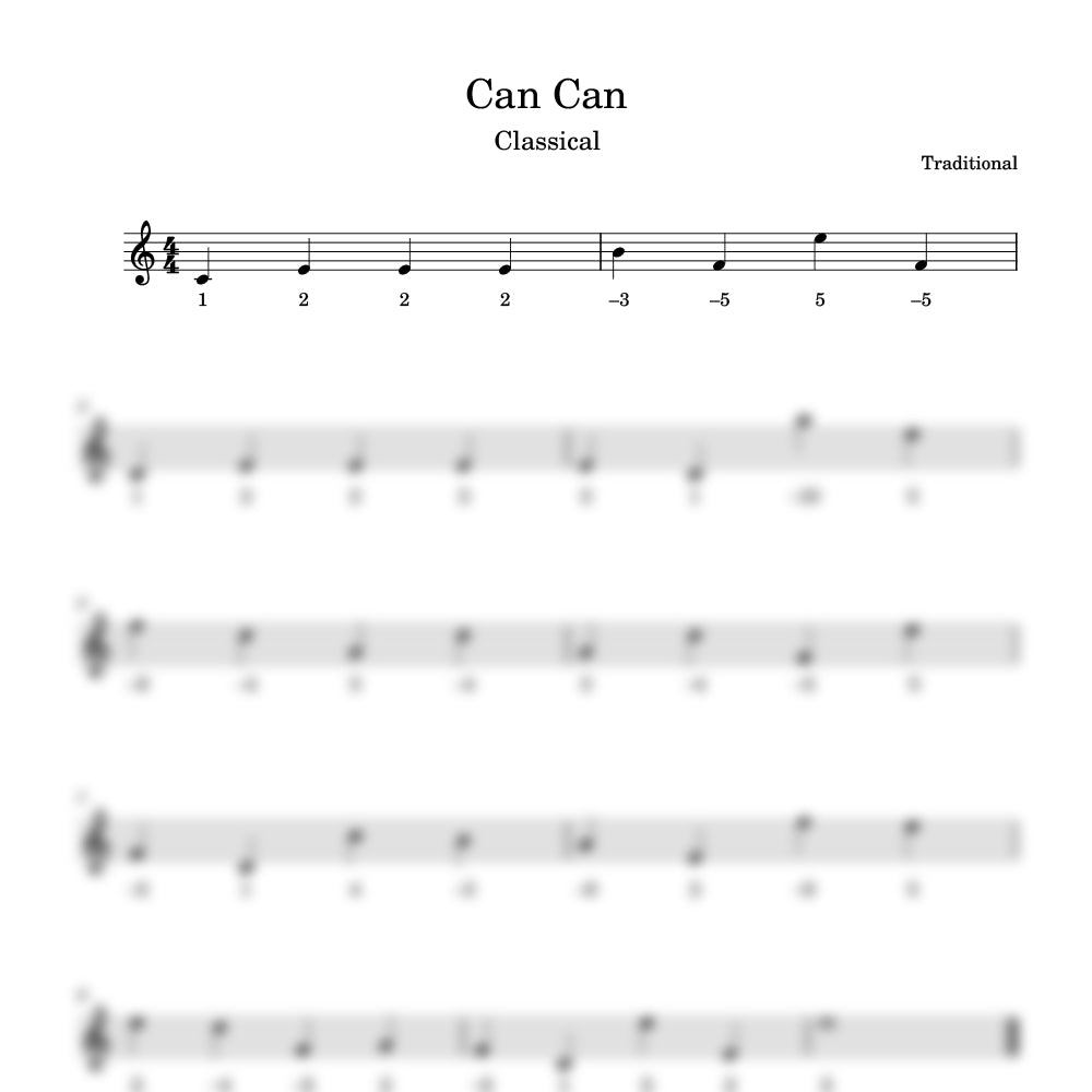 Sheet music for 'Can Can' with musical notation and text on a white background