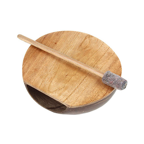 Overhead of coconut drum with felt beater