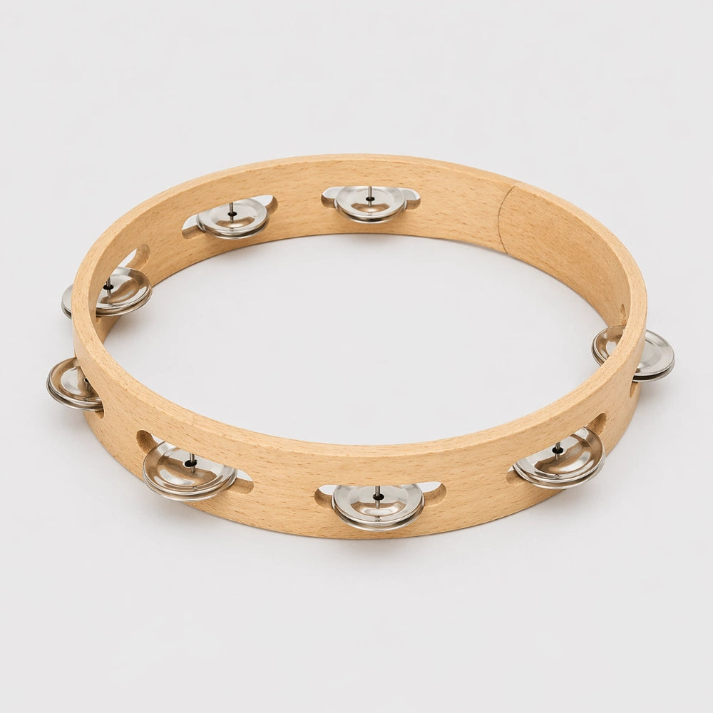 10" Solid wood tambourine with metal bells