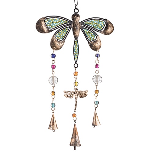 dragonfly themed indian wind chime with colourful beads