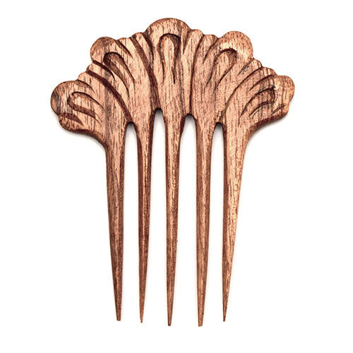 carved wooden hair fork 5 prong