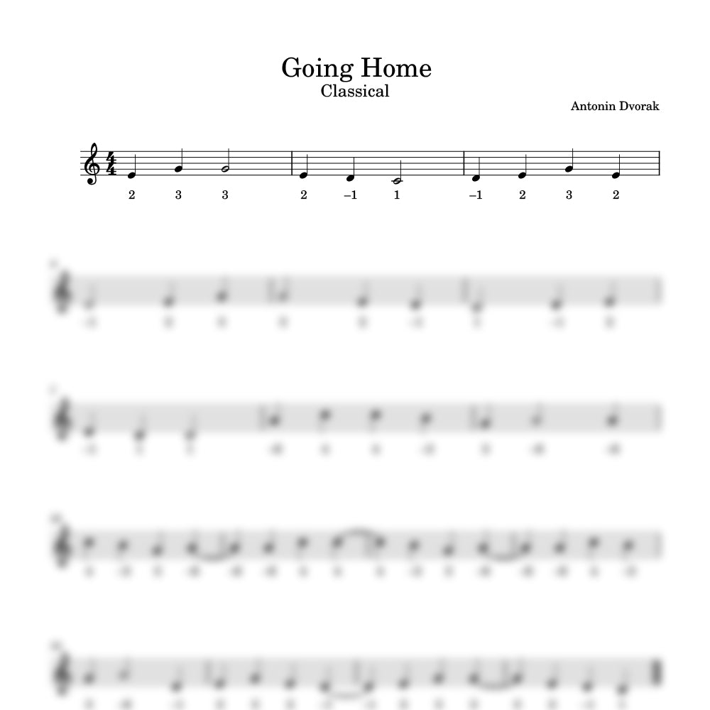 Sheet music for 'Going Home' by Antonin Dvorak with clef and staff notation.