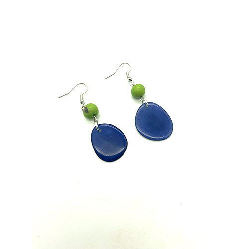 Tagua nut seed earrings with green and blue seeds