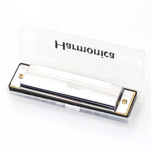 back of diatonic harmonica in box
