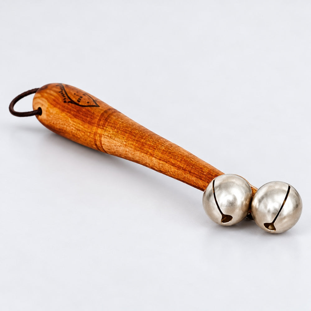 Stainless steel sleigh bells shaker with wooden handle