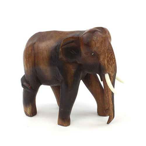 Medium sized wooden elephant hand carved in Thailand