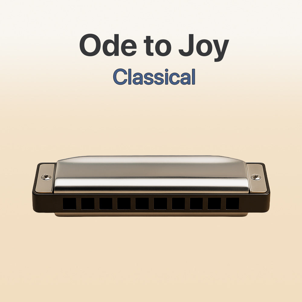 Harmonica with 'Ode to Joy Classical' text on a beige background