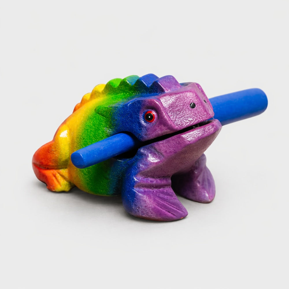 large wooden rainbow frog guiro with rasp
