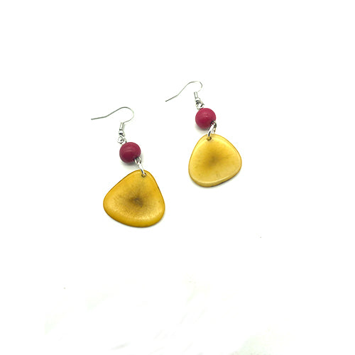 Tagua nut seed earrings with pink and orange seeds