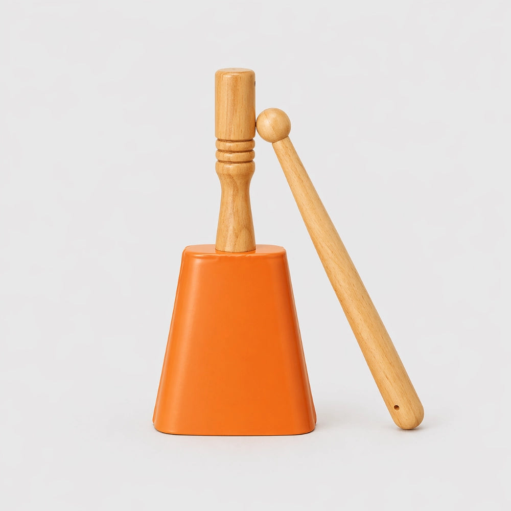 orange cowbell with beater