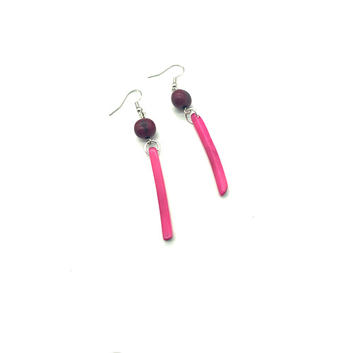 Tagua nut seed earrings with pink and red seeds