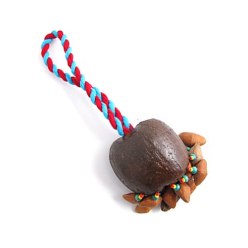 blue and red rope with large nut shaker