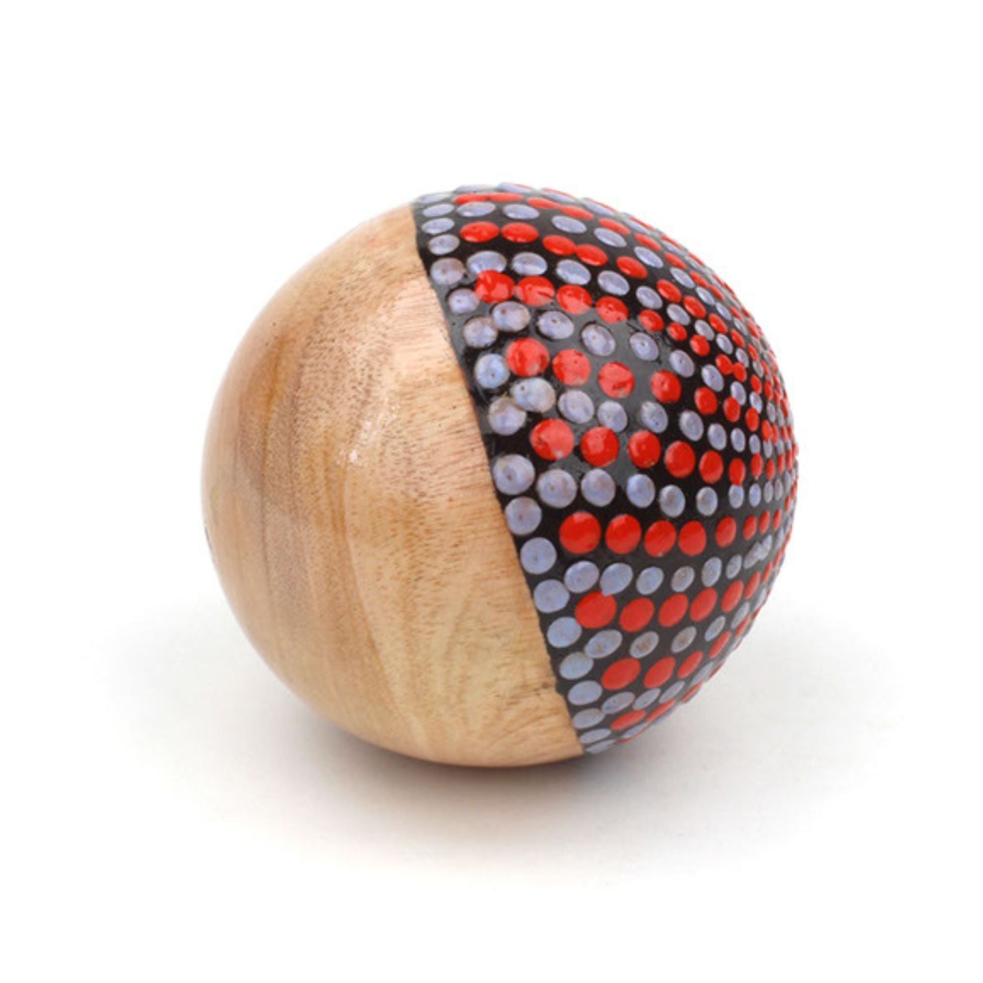 Red and grey painted wooden desa ball shaker 
