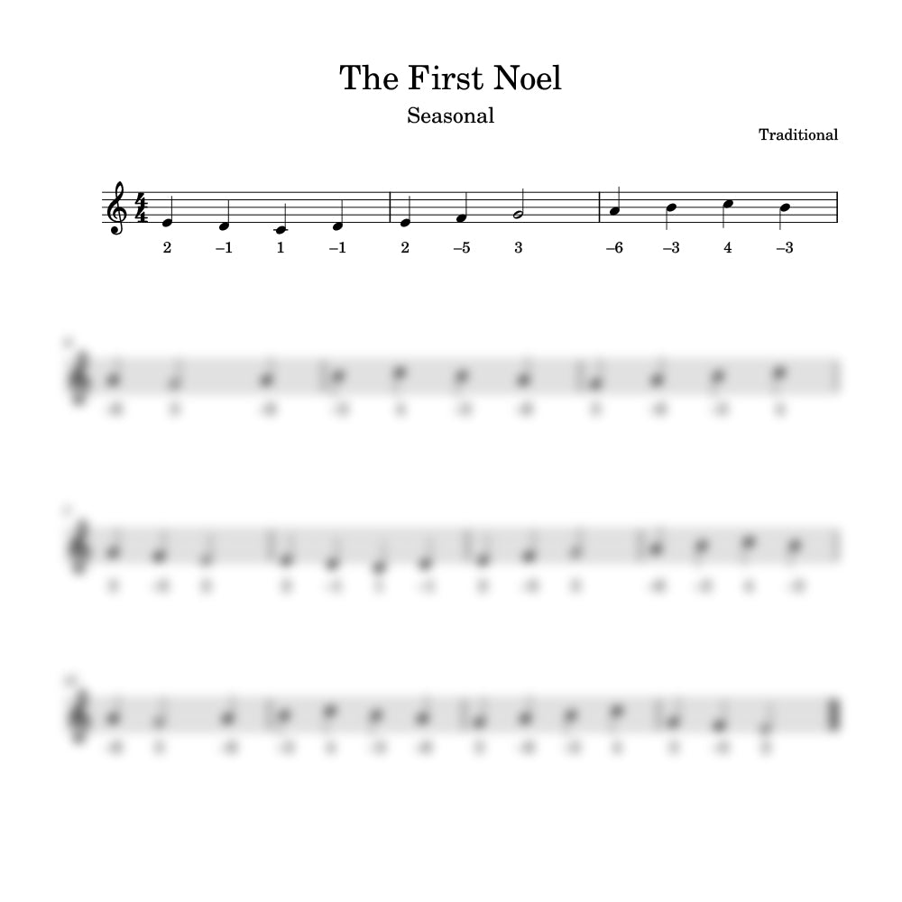 Sheet music for 'The First Noel' with staff notation and clef symbols.