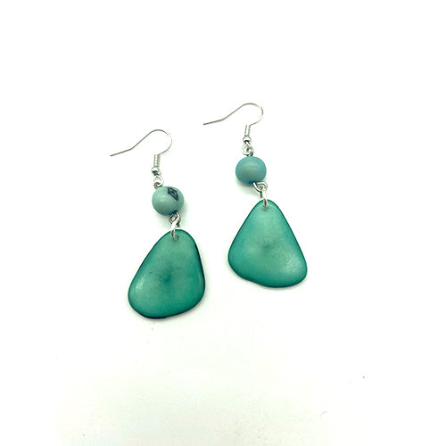 Tagua nut seed earrings with blue turquoise seeds