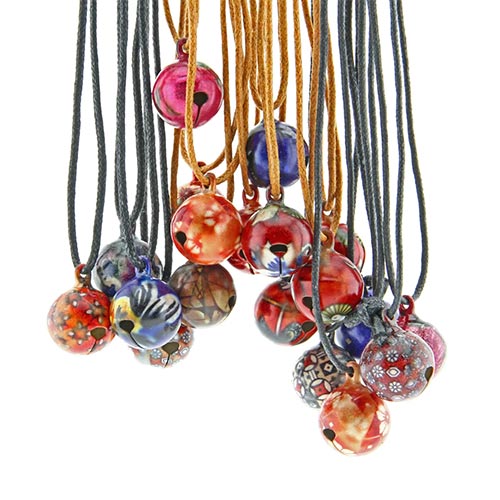 Jewellery selection of enamel bell necklaces