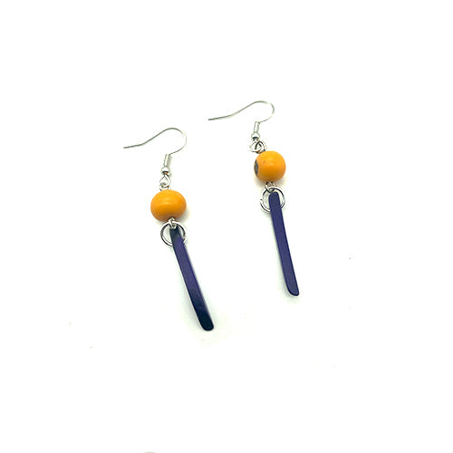Tagua nut seed earrings with yellow and blue seeds