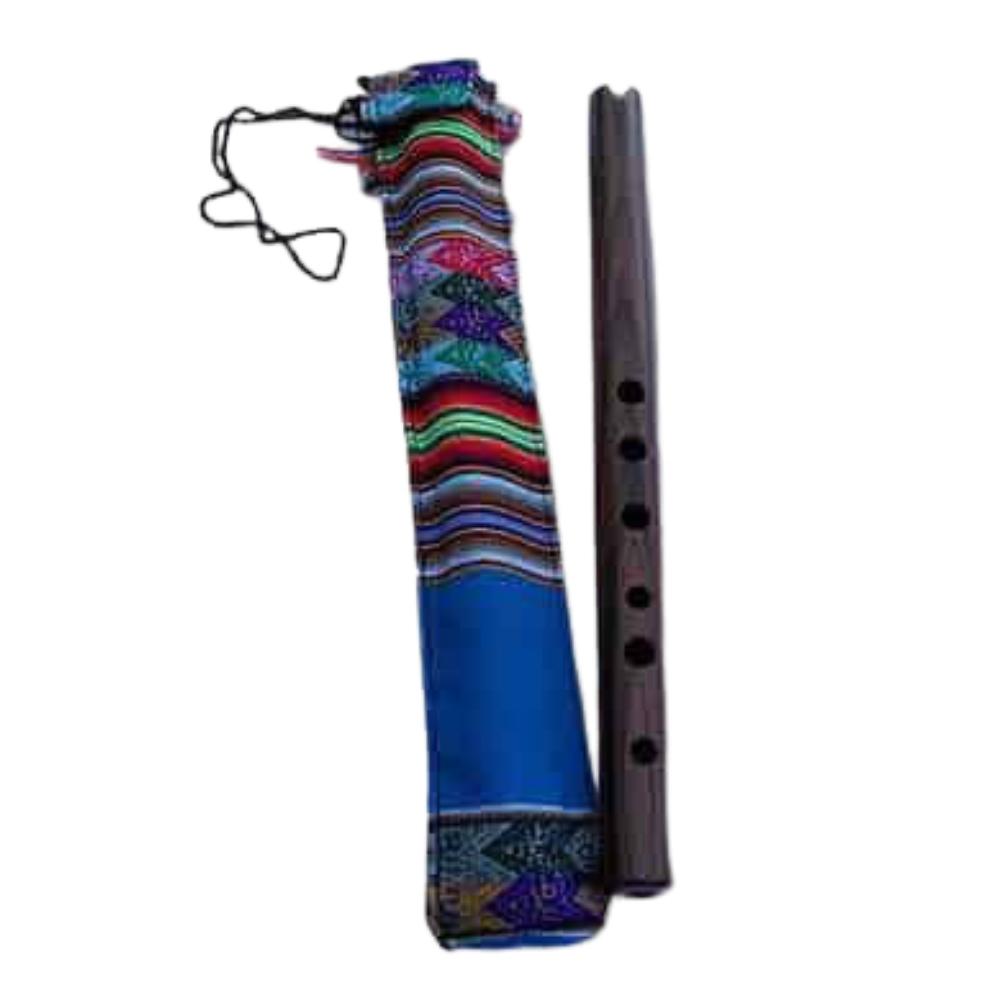 Dark wood quena flute with blue case