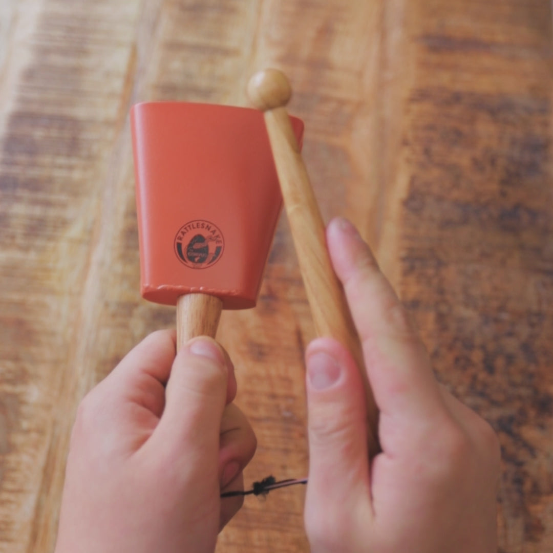 Orange rattlesnake percussion cowbell sound demonstration video