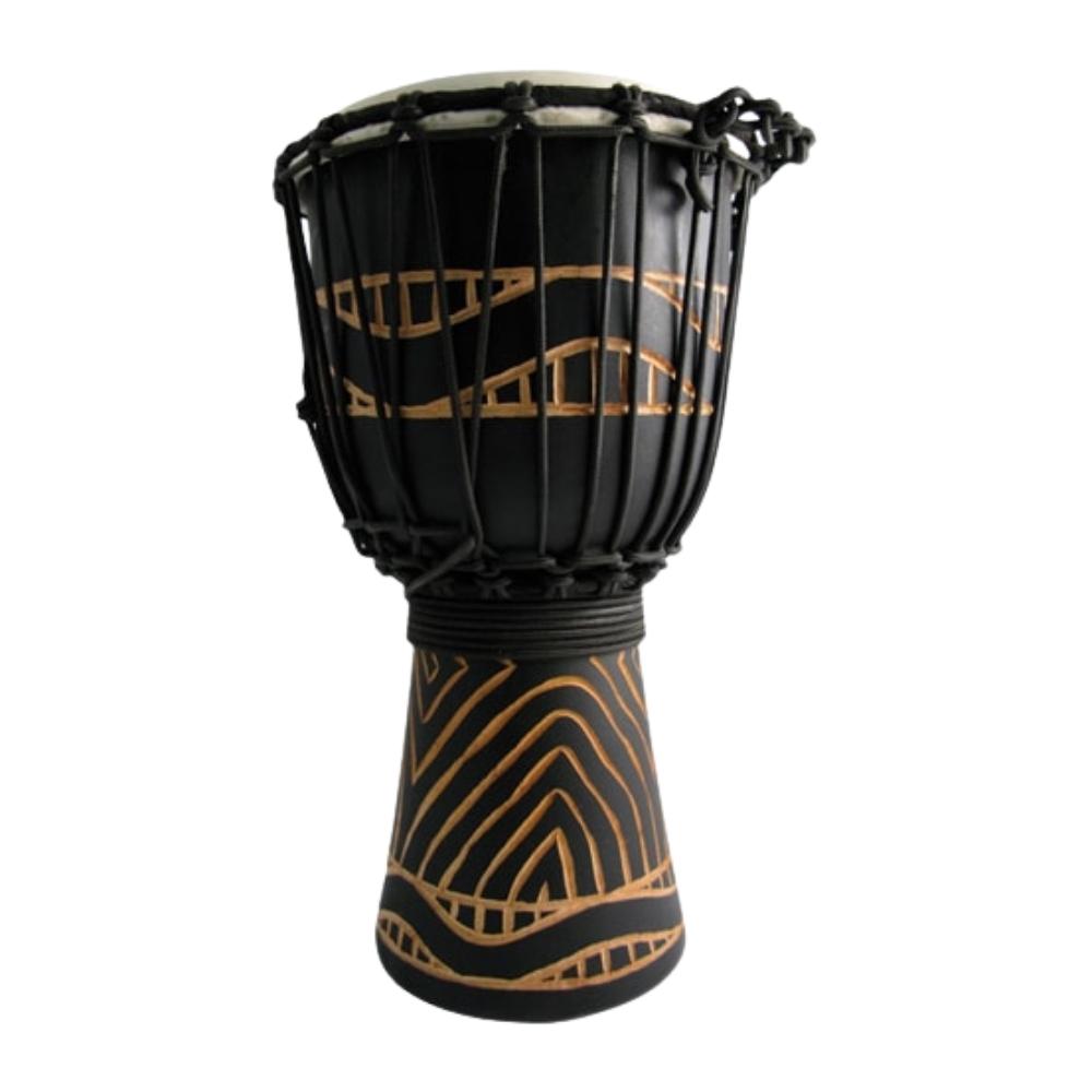 black and brown african design djembe drum carved 